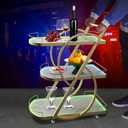 Bar Serving Cart with LED Light, Illuminated 3-Tier Rolling Bar Cart, Metal Utility Beverage Trolley, Mobile Serving Cart with Wheels and Handle for Home, Kitchen, Bar, Party (GW01), White