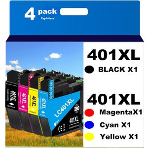 PayForLess LC401XL Ink Cartridges for Brother Printer Compatible for LC401 401 XL MFC-J1010DW MFC-J1012DW MFC-J1170DW Printer 4 Pack (1 Black, 1 Cyan, 1 Magenta, 1 Yellow) Not Original Ink Cartridge
