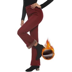 Fakanhui Women's Fleece Lined Bootcut Work Pants Winter Warm High Waisted Pull on Flare Business Dress Casual Pants Size S