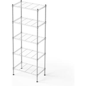 FUXRYTH 5 Tier Shelving Unit, 176 LBS Per Shelf Height Adjustable Narrow Storage Shelves, Heavy Duty Metal Garage Metal Shelves for Kitchen, Restaurant, Pantry, Laundry, 23"x 13.4"x 59", Chrome