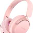 RORSOU B8 Bluetooth Headphones Over Ear, 6 EQ Music Modes and 50H Playtime Deep Bass Wireless Headphones with Mic, Lightweight Folding HiFi Stereo Headset for iPad/Travel/Tablet/PC/Home Pink