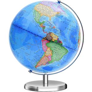 World Globe for Children and Adults, 12 inch Educational Spinning Earth Map with Stand, Self-Assembled Interactive World Globes for Kids Learning, Classroom, Students Desk, Room and Office Decor