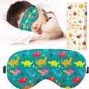Sleep Mask for Kids - Cute Kawaii Cartoon Silk Sleeping Mask with Adjustable Strap Soft Smooth Light Eye Mask for Sleeping Silk Kids Eye Cover for Boys Girls Teens, Green Dinosaur