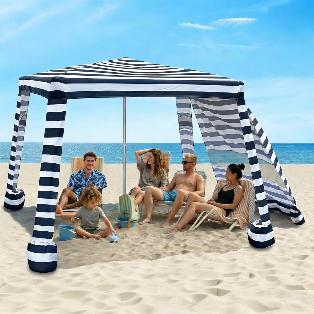 AMMSUN Portable Beach Cabana, 8'×8' Beach Canopy, Easy Set up and Take Down, Cabana Tent with Sand Pockets，Foldable Beach Tent Sun Shelter Family-Sized Beach shelter UPF50+, 6.9'×6.9'