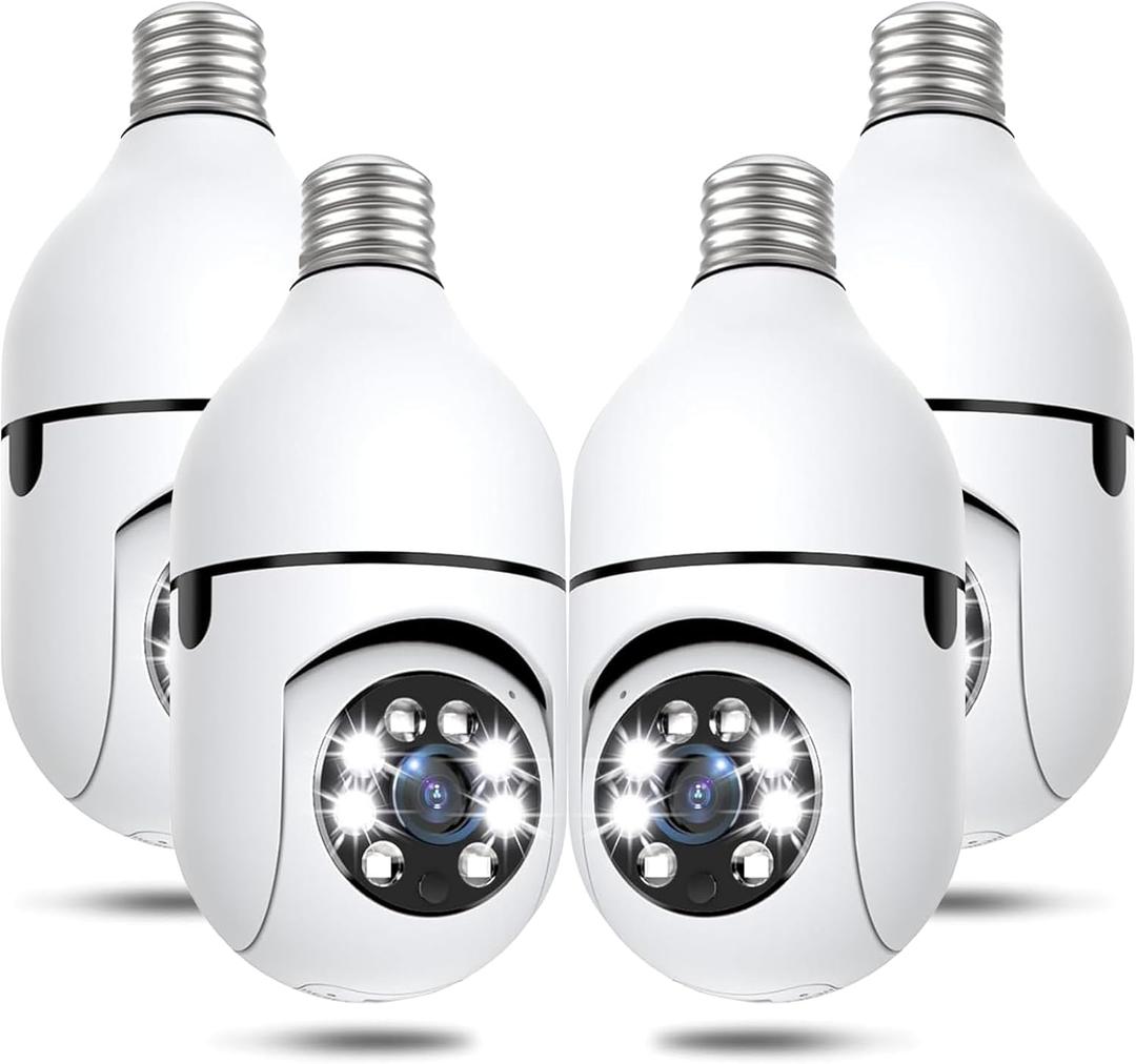 Light Bulb Security Cameras Wireless Outdoor, 5G&2.4GHz 4MP Security Camera 360 PTZ Cameras for Home Security with Color Night Vision, 2 Way Talk, AI Human Detection, Screw in Light Socket, 4Packs (White)