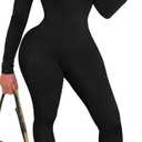 GOBLES Women's Sexy One piece Outfits Long Sleeve Back Zipper Bodycon Jumpsuit Rompers (Medium, Black)