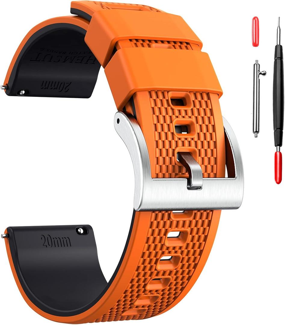 Hemsut Silicone Watch Bands, 18mm 20mm 22mm Quick Release Rubber Watch Strap for Men Women Soft Replacement, 10 Colors for Choose (Orange/Black/Silver)
