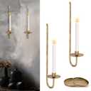 Wall Candle Sconces Set of 2 Metal Wall Candle Holders Hand-Forged Vintage Gold Solid Steel, Rustic Home Decor for Living Room, Bedroom, Dining Room, Candle Accent
