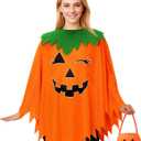 Halloween Pumpkin Costume for Women, 3 PCS Glow in the Dark Pumpkin Poncho with Headband Bag,Halloween Costume Set for Costume Party