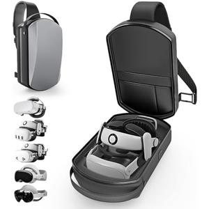 Carrying Case Sling Bag Compatible with Meta Quest 2,3,3S/Vision Pro & 2/Elite Strap/BOBOVR S3 PRO/Kiwi design Battery & ALL SIZE VR Headset Controller Accessories, Crossbody Shoulder Backpack (Grey)