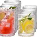 Vintage Hobnail Drinking Glasses Set of 8, 15 oz Highball Glasses & 12 oz Cocktail Glasses, Drinkware Kitchen Glasses for Cocktail, Iced Coffee, Beer, Ice Tea, Wine, Whiskey, Water (Clear)