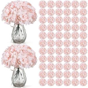 Auihiay 104 pcs Hydrangea Artificial Flowers, Pink Silk Hydrangea Heads with Stems, Hydrangea Flowers for Wedding Centerpiece, Baby Shower, Home Garden Party Decor (Pink)