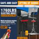 1760lb Electric Hoist with Remote Control/Wired Control, Electric Hoist 2 in 1, 110v Electric Hoist with Single/Double Slings,65.6/33ft Lifting Height, for Factory Attic Garage Warehouse