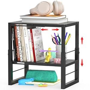 Locker Organizer Shelf School, Adjustable Width and Height, Stackable Metal Locker Storage Organization, Ideal Locker Fits Standard Size School, Office, and Gym Lockers, Black