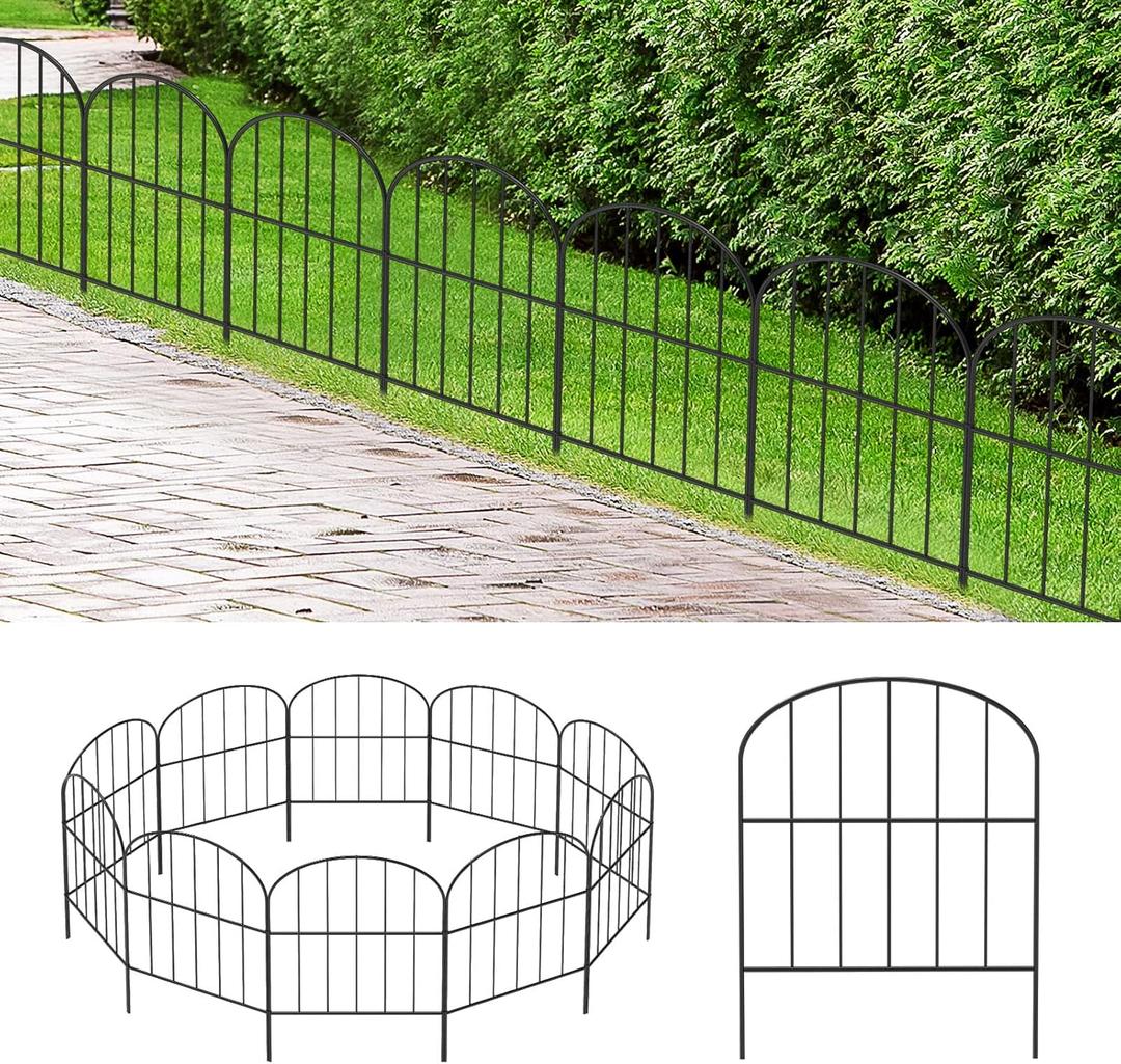 OUSHENG Small Decorative Garden Fence, 29ft (L) x 16.5in (H) Fencing, Rustproof Metal Wire Panel Border Animal Barrier for Dog, Flower Plant Edging for Yard Backyard Outdoor, Arched