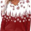 XIEERDUO Long Sleeve Shirts for Women V Neck Fall Tops Basic Tunic Tops Loose Fit Dressy 2025 (Small, Christmas Print)
