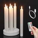 Rechargeable Flameless Taper Candles with Charging Station, Real Waxy LED Candle Flickering with Remote&Timer, 3D Flame Battery Operated Candlesticks for Home Wedding Christmas Dcor (White)