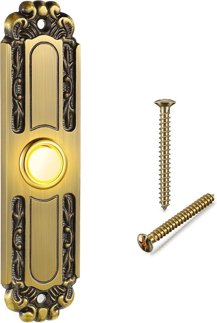 Dreyoo Lighted Metal Doorbell Push Button, Universal Garage Door Opener Switch with LED Light Compatible with Most Wire Doorbell Chimes, Transformer, Ringers, Buzzers(Retro Style)