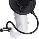 SUNMON Mic Pop Filter for HyperX QuadCast、Blue Yeti and Other Gaming Microphone, Dual Layered Wind Pop Screen with Flexible 360° Gooseneck Clip Stabilizing Arm for Recording, Singing