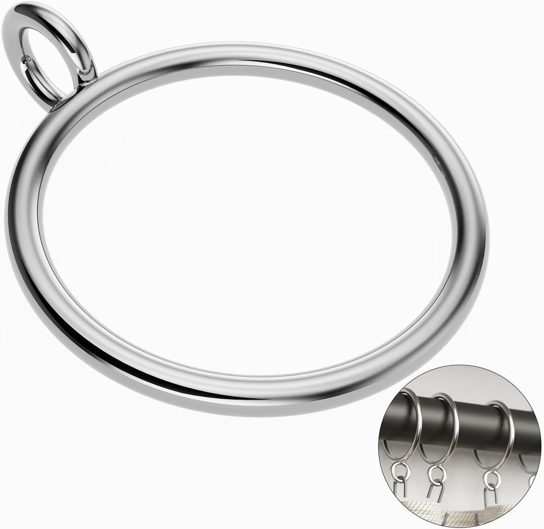 50 Packs Silver Metal Curtain Rings with Eyelets, 1.25 inch Inner Diameter Drapery Rings Apply for Curtain Rods(Fits Up to 1-Inch Rod)