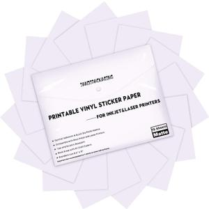 JANDJPACKAGING Printable Vinyl Sticker Paper - Waterproof Printable Vinyl for Laser & Inkjet Printer 15 Self-Adhesive Sheets - Matte White - Standard Letter Size 8.5"x11"