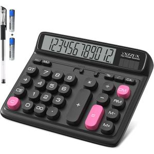Desktop Calculator with Extra Large 5-Inch LCD Display, 12-Digit Two Way Power Solar & Battery Office Calculator with Big Buttons for Business, Accounting & Home Use(Black)