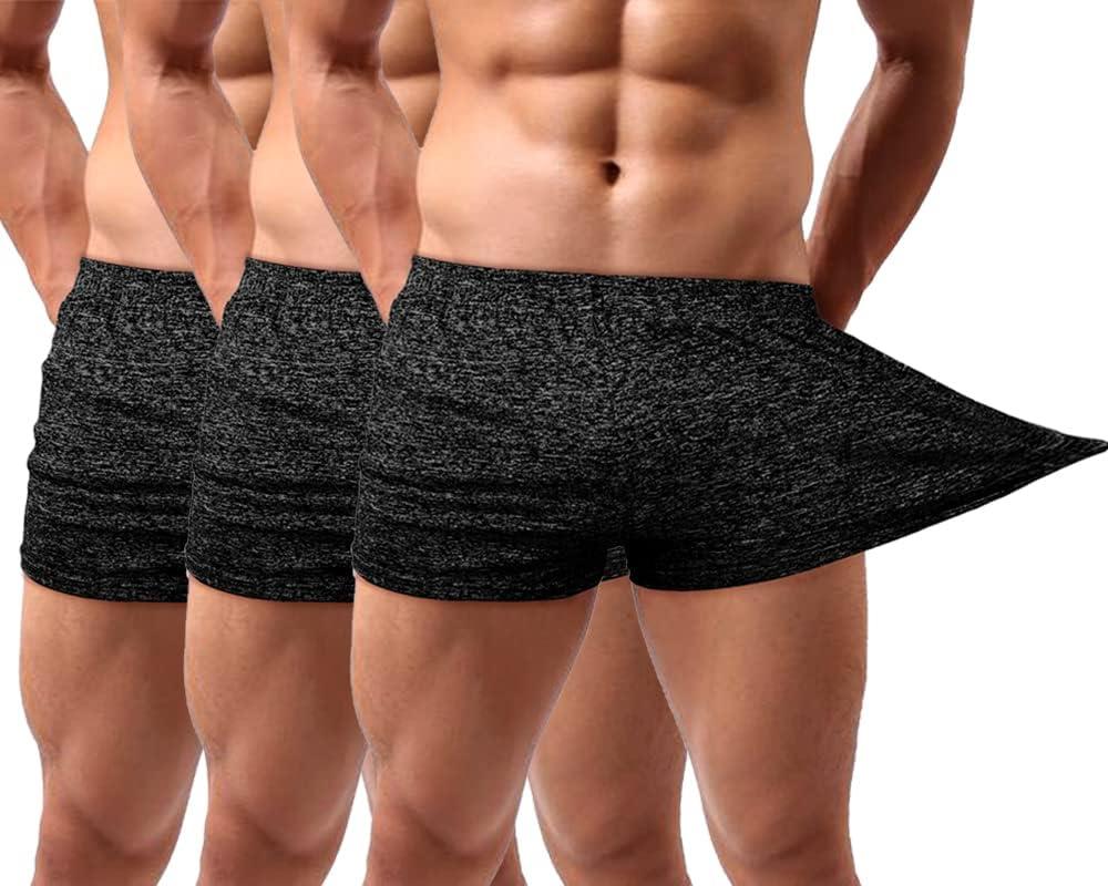 Lehmanlin Men's Bodybuilding Shorts 3 Inch Inseam Workout Training Muscle Short Shorts Stretch Quick Dry(Black/Black/Black-L)