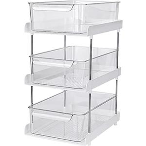 Atkits Kitchen Cabinet Organizers and Shelf Under Sink Organizers and Storage Bathroom Acrylic 2 Tier Clear Organizer with Dividers,3 Tier,No partition Style