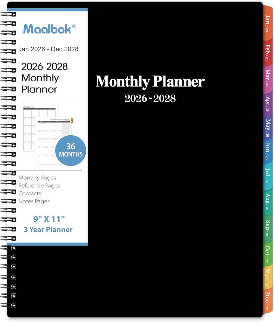 2026-2028 Monthly Planner/Calendar - 3 Year Monthly Planner 2026-2028, Jan. 2026 - Dec. 2028, 9'' x 11'', Calendar Planner with 36 Months Tabs, Double-side Pocket, Holidays, Notes Pages