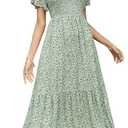 Kranda Women Summer Dress Round Neck Flutter Short Sleeve Smocked Ruffle Tiered Floral Maxi Dress 2024 Size L