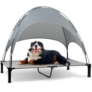 Heeyoo Elevated Dog Bed with Canopy, Portable Dog Cot with Removable Shade Tent, Outdoor Raised Pet Cot Cooling Bed for Dogs