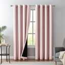 Melodieux Pink Blackout Curtains 96 Inches Long for Living Room, Thermal Insulated Energy Saving Grommet Embossed Satin Drapes with Black Lining, 52 by 96 Inch, 2 Panels