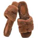 Stratuxx Kaze Womens Fur Slippers Comfy House Slides Sandals Open Toe Memory Foam Indoor Fluffy Slippers for Women Birthday Gift for Mom