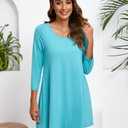 ENMAIN Women's Tops 3/4 Sleeve Dressy Casual Plus Size Tunic Tops to Wear with Leggings Swing Flare T-Shirt Loose Fit Blouses (Blue, S)