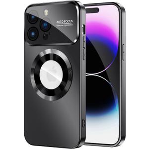 Magnetic for iPhone 14 Pro Max Case, Compatible with MagSafe, Built-in Camera Lens Protector, Logo View, Military Grade Drop Proof Phone Case Cover, Black