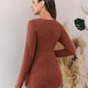 FMEYOA Womens Maternity Shirts Long Sleeve Pregnancy Tops Casual V Neck Ribbed Knit Pregnant Blouses (Brown, S)