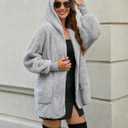 LookbookStore Womens Cardigan 2025 Winter Oversized Open Front Fleece Hooded Draped Pockets Jacket Coats (XX-Large, A Light Grey)