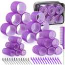 obeoby 4 Sizes Rollers Hair Curlers, 50 Pcs Set Jumbo Hair Rollers 25mm 36mm 48mm 60mm Self-Grip Hair Rollers with Clips, Curlers for Women Long, Short Hair and Bangs (Purple)
