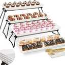 KAQAHIDO Extra Large 4 Tier Serving Tray Set, 34x22x10 inch Wave Edge Melamine Dessert Table Display Set, Tiered Trays Stand for Party Buffet Entertaining, Black and White