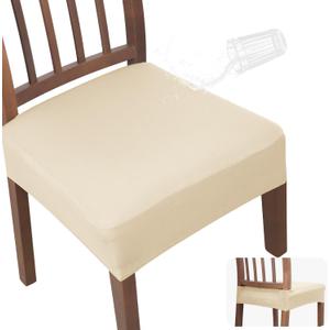 JQinHome Waterproof Dining Chair Seat Covers Set of 4 | Soft Removable Washable Chair Covers for Dining Room, Rear Gap Hook-and-Loop| Elastic Non-Slip, Full Rear Coverage | Beige