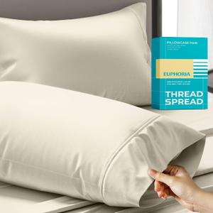 Thread Spread 100% Egyptian Cotton King Size Pillow Cases Set of 2 - Luxury 800 Series Euphoria Collection Pillow Cases King Size (Ivory), Soft Cooling Breathable Hotel Cotton Pillowcases