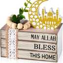 Eid Mubarak Decorations for Home Ramadan Decorations Wood Ramadan Mubarak Table Sign Golden Moon Eid Tiered Tray Sign for Islamic Muslim Table Indoor Shelf Office Gifts