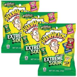 WARHEADS - Extreme Sour Hard Candy - Assorted Flavors - Sour Apple, Black Cherry, Blue Raspberry, Lemon & Watermelon Flavors - 2 oz. Bags - 12 Packs By 06/2028