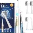 Electric Toothbrush with Water Flosser Combo, Professional Flossing Toothbrush with 3 Sonic Brush Modes & 5 Water Pressures, Cordless Water Flosser for Adults Teeth Cleaning Plaque Removal, White