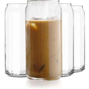Libbey Classic Can XL Set of Drinking Glasses, Iced Coffee Cups Set of 4, 20 Oz, Dishwasher Safe Glass Beer Cups for Beverages and Cocktails