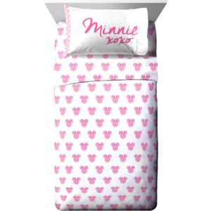 Jay Franco Kids Sheet Set with Fitted, Flat Sheets & Pillow Cover - Ultra-Soft Bedding with Pillowcase for Room Decor, White - Minnie Mouse, 3 Piece Twin