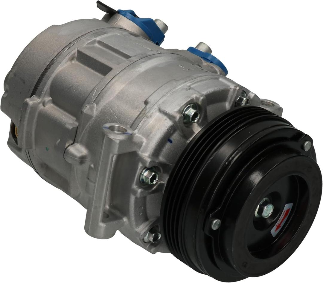 Genuine Bosch AC Compressor 1986AD1077 - 12V, 4 Grooves, 110mm Pulley, Inlet 28.4mm, Outlet 15.3mm, 160ml PAG 46 Oil, R134a Refrigerant, Includes Mounting Manual, Pre-Filled with Oil, No Seal Ring