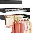Wall Mounted Clothes Drying Rack Folding Indoor, Foldable Laundry Drying Rack Collapsible,Invisible, Space Saving, Retractable Towel Drying Rack, with Wall Template(6 Drying Rods, Black 40")