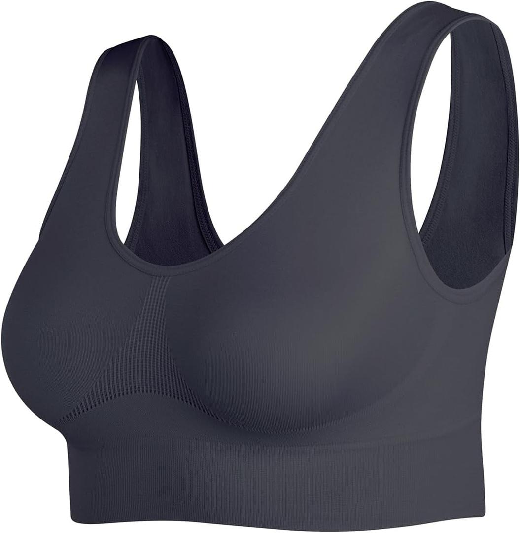 Women's Wireless Sleep Bras Unpadded Seamless Comfort Bras Throw-on Wirefree Bralettes 3 Pack (XX-Large, 1*Black)