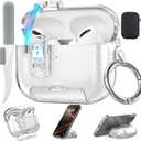Valkit Compatible with Apple Airpods Pro 3 Case 2025, Clear Magnetic Automatic Lock Cases with Phone Stand &Cleaning Kit for Air pod Pro 3 Gen, iPods Pro 3 Earbuds Keychain Case for Airpod Pro 3 Clear